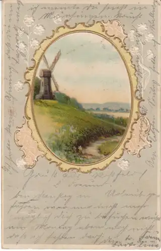 Landschaft mit Windmühle Prägedruck gl1902 23.574