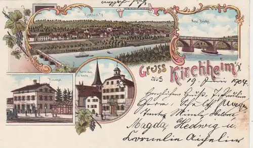 Kirchheim a.N. Litho Rathaus Kirche Bhf gl1904 84.184