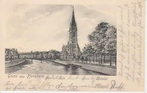 Pforzheim Teilansicht mit Kirche gl1905 82.916