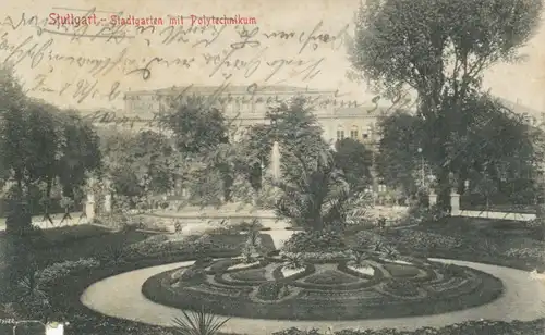 Stuttgart Stadtgarten mit Polytechnikum gl1908 103.147