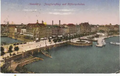 Hamburg Jungfernsteg mit Alsterarkaden gl1920 22.336