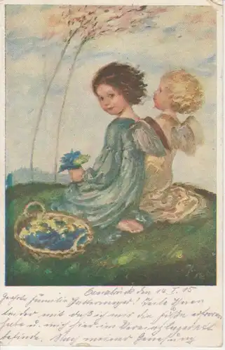 Kinder beim Blumenpflücken feldpgl1915 82.579