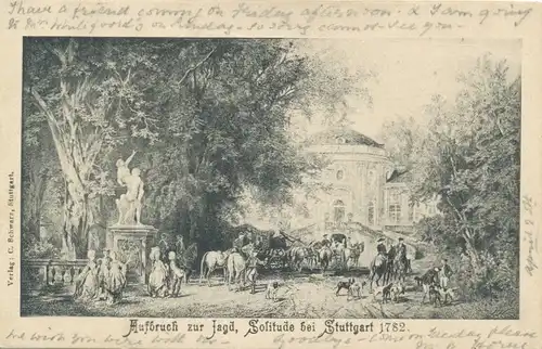 Stuttgart Solitude Aufbruch zu Jagd 1782 gl1904 103.154