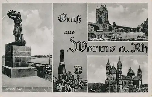 Worms a. Rh. Hagendenkmal Brücke Dom gl1941 130.885