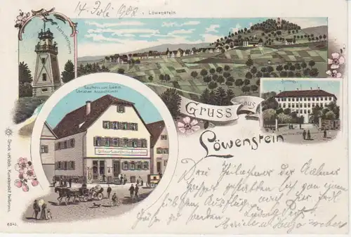 Löwenstein Litho Gasthaus zum Lamm Schloß gl1903 84.042