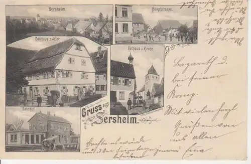 Sersheim Litho Gasthaus Adler Bhf Kirche… gl1914 84.177