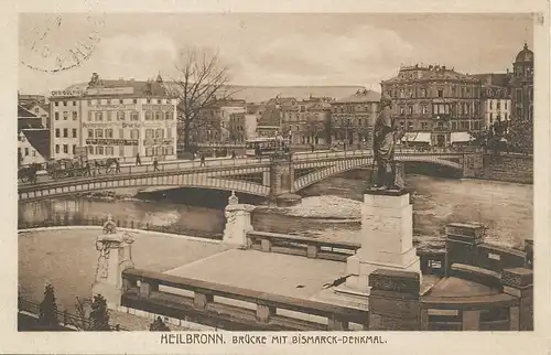 Heilbronn Brücke mit Bismarck-Denkmal gl1913 102.004
