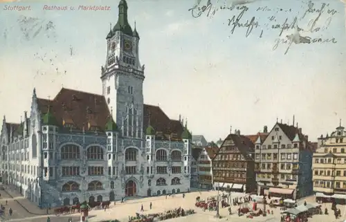 Stuttgart Rathaus und Marktplatz gl1912 103.019