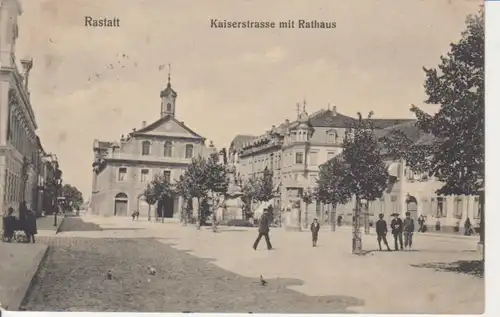 Rastatt Kaiserstraße mit Rathaus gl1908 82.905