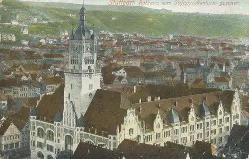 Stuttgart Rathaus vom Stiftskirchturm gl1907 103.026