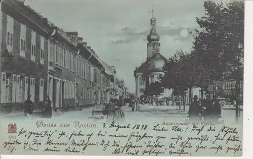 Rastatt Hauptstraße mit Kirche gl1898 82.904