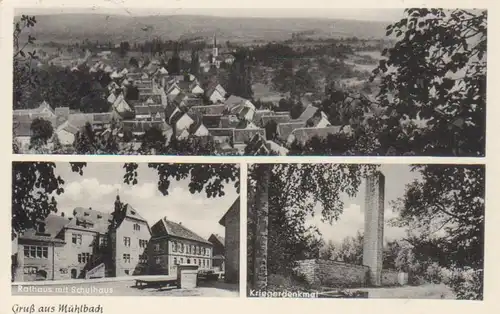 Mühlbach Rathaus Schulhaus Panorama gl1958 83.271