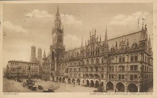 München Marienplatz Rathaus Frauenkirche gl1925 103.316