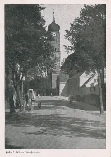 Aichach, Blick zur Stadtpfarrkirche ngl 109.301