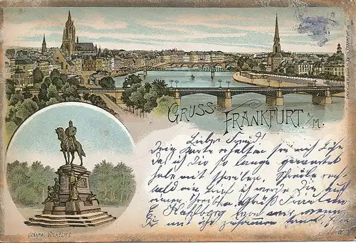 Frankfurt a.M. Litho Panorama Denkmal gl1897 131.866