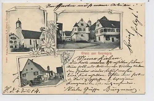 Hayingen Litho Straßenpartien Kirche gl1904 52.067