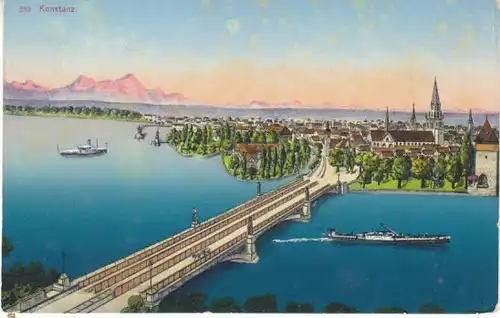 Konstanz a.B. mit Rheinbrücke und Alpen ngl 26.936