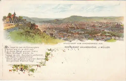 Stuttgart mit Restaur.Uhlandshöhe Litho gl1907 23.183