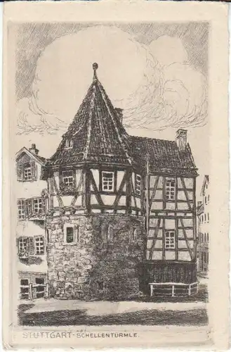 Stuttgart Schellentürmle auf Bütten gl1927 23.190