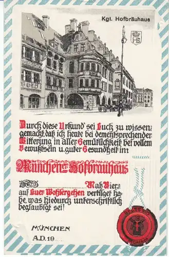 München Kgl.Hofbräuhaus Urkunde ngl 22.411