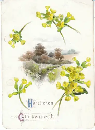 Grußkärtchen ländl.Idyll Schlüsselblumen ngl 22.126