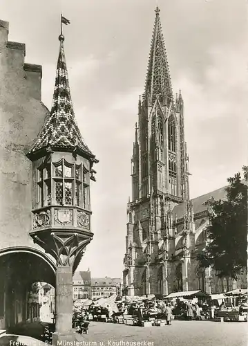 Freiburg Markt Münsterturm Kaufhauserker gl1957 134.487