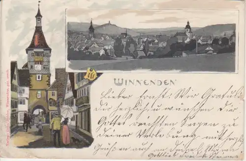 Winnenden Litho Innenstadt Totale gl1907 83.988