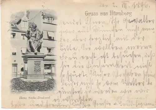 Gruß aus Nürnberg Hans Sachs-Denkmal gl1896 22.516