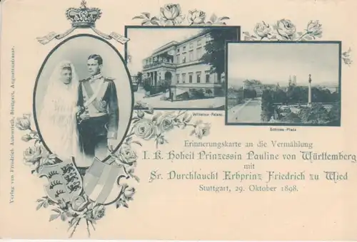 Stuttgart Litho Vermählungskarte Schlosspl. ngl 62.182