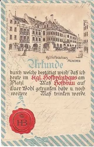 München Kgl.Hofbräuhaus Urkunde gl1907 22.459