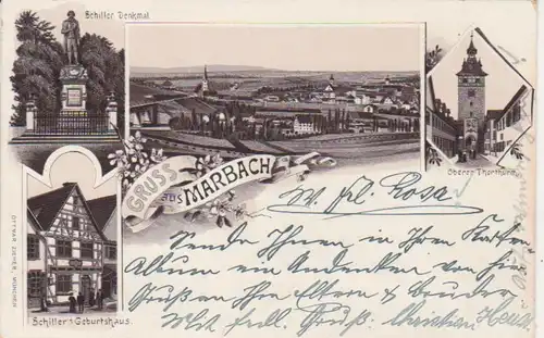 Marbach a.N. Litho Schillerhaus Panorama gl1904 83.893