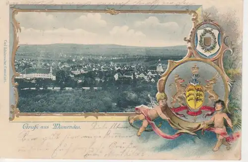 Winnenden Panorama Wappen Prägekarte gl1901 83.989