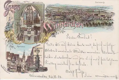 Winnenden Litho Marktplatz Panorama gl1914 11.425