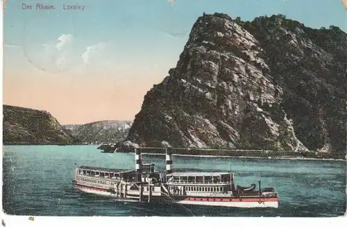 Raddampfer vor Loreley a.Rhein gl1917 23.992