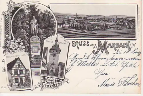 Marbach a.N. Litho Schillerhaus Panorama gl1897 83.894