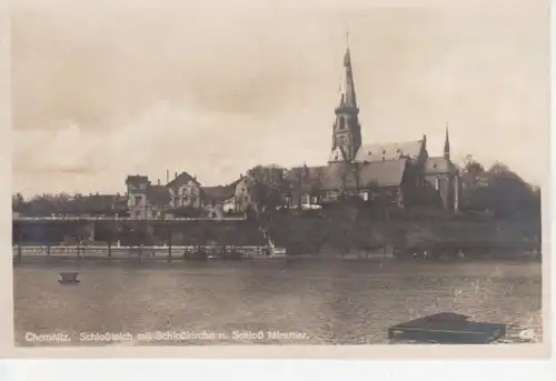 Chemnitz Schloß Miramar mit Teich und Kirche ngl 84.692