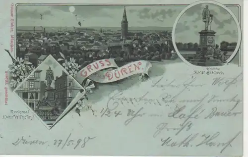 Düren Litho Denkmale Panorama gl1898 99.261