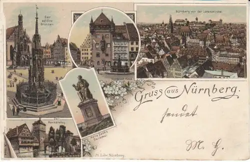 Gruss aus Nürnberg Litho Mehrbildkarte gl1900 23.355