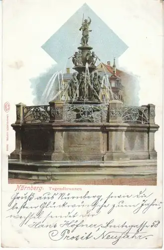 Nürnberg Tugendbrunnen Litho gl1907 23.469