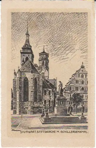 Stuttgart Stiftskirche Schillerdenkmal ngl 23.185