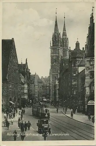 Nürnberg Königstraße mit Lorenzkirche gl1934 124.551