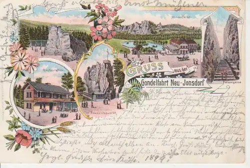 Neu-Jonsdorf Litho Gondelfahrt Gasthaus gl1898 86.098