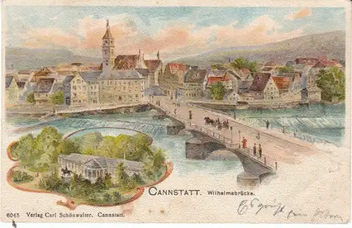 Cannstatt Wilhelmsbrücke Mehrbild-Litho gl1899 25.726