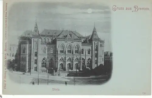 Gruss aus Bremen Mondschein Börse ~1900 ngl 24.552