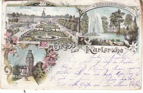 Gruss aus Karlsruhe Litho Mehrbildkarte gl1898 26.378