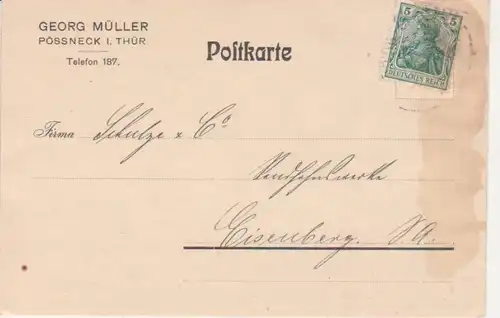 Pössneck Postkarte Georg Müller gl1909 88.899