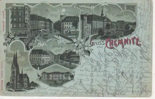 Chemnitz Litho Rathaus Nicolaibrücke gl1898 86.253