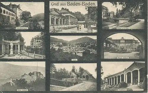 Baden-Baden Mehrbildkarte 9 Ansichten gl1925 133.758