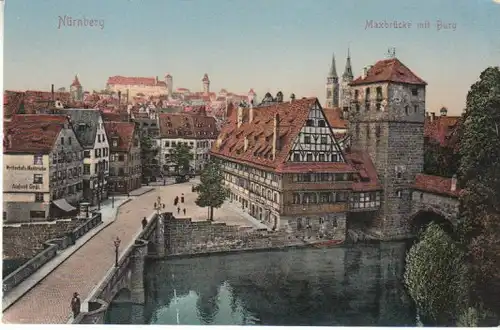 Nürnberg Maxbrücke und Burg gl1913 B5326