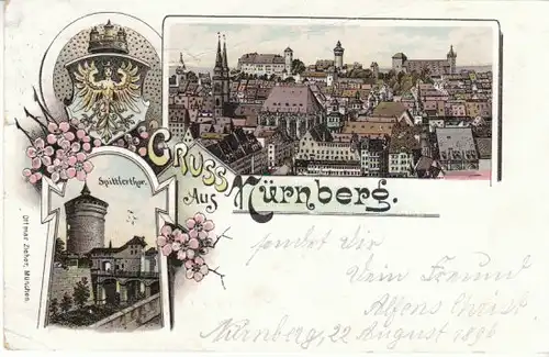 Nürnberg Grußlitho Wappen Spittlerthor gl1896! B5319